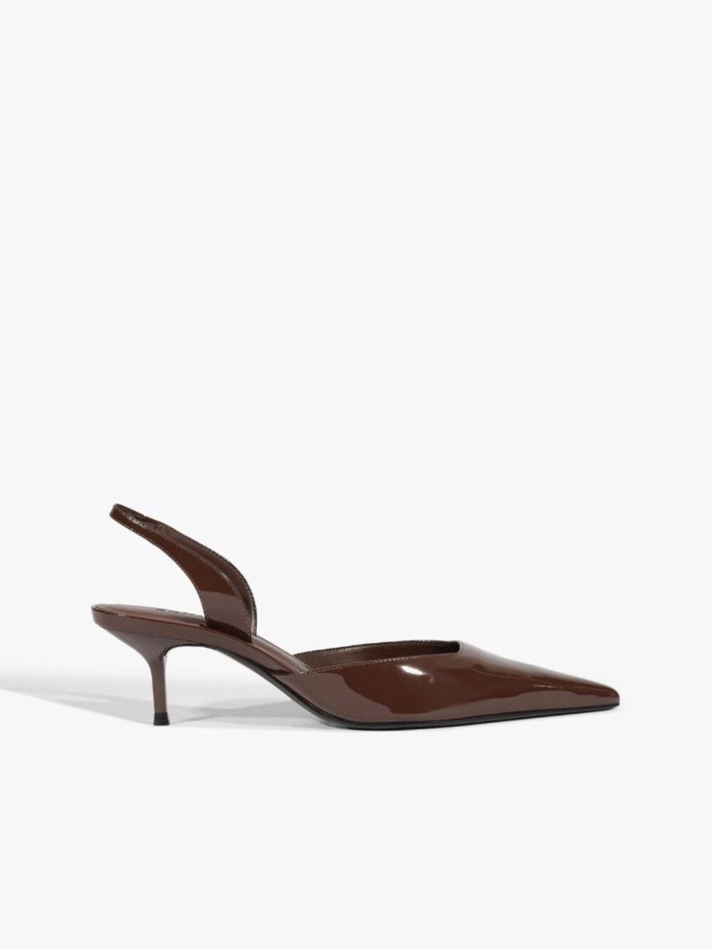 Schutz Paola Mid Pump in Root Brown shiny leather slingback pointed kitten heel
